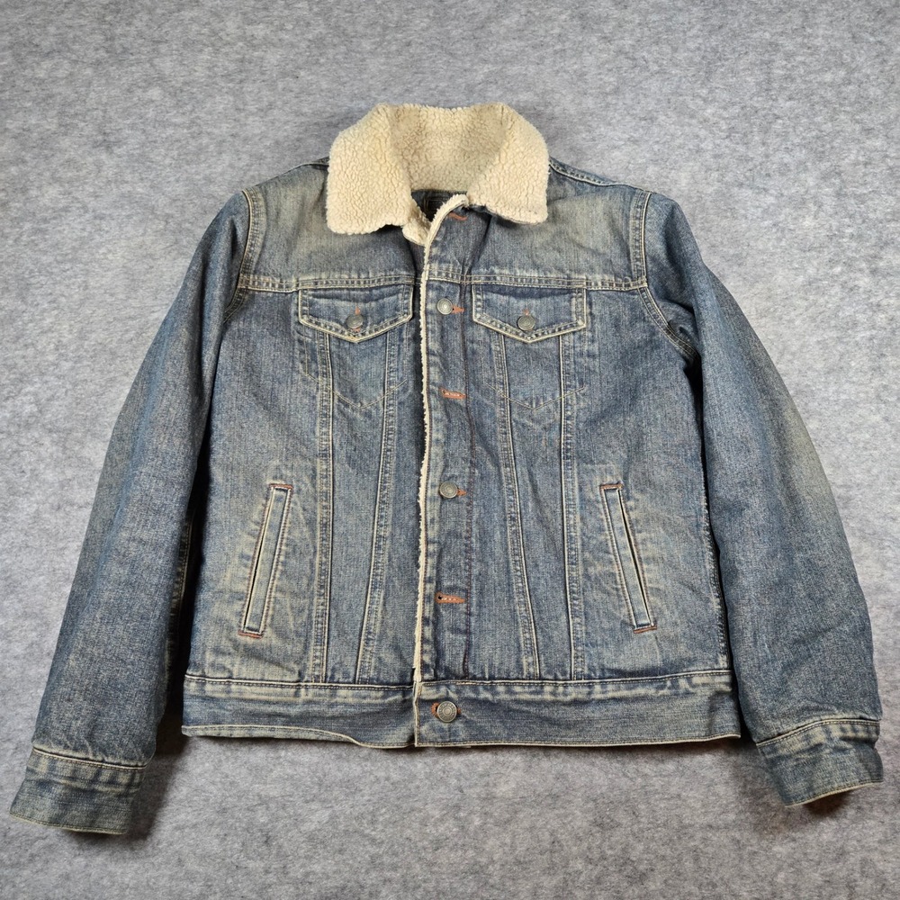 Gap Mens Blue Sherpa Lined Denim Trucker Jacket XS